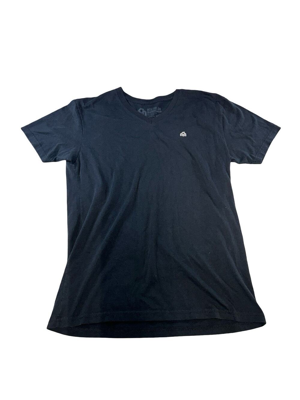 Into The AM Men’s Medium Black V-Neck T-Shirt Minimal Logo Short Sleeve